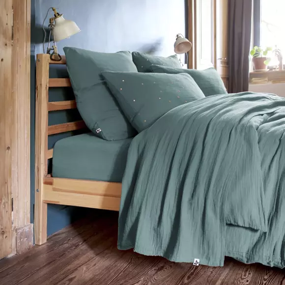 Bovenlaken Katoengaas (240 cm) Gaïa Eendblauw 2