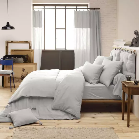 Drap housse gaze de coton (140 cm) Gaïa Gris nuage 2