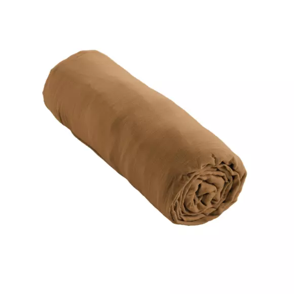 Sábana bajera en gasa de algodón (140 cm) Gaïa Camel 3