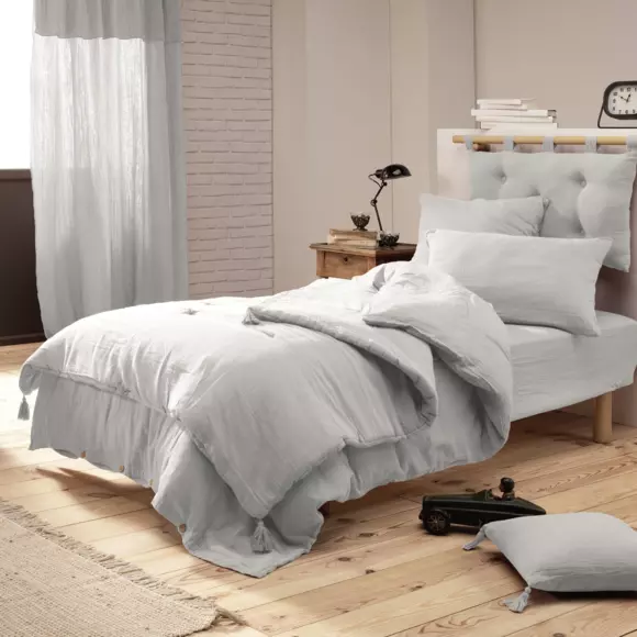 Drap housse gaze de coton (90 cm) Gaïa Gris nuage 2