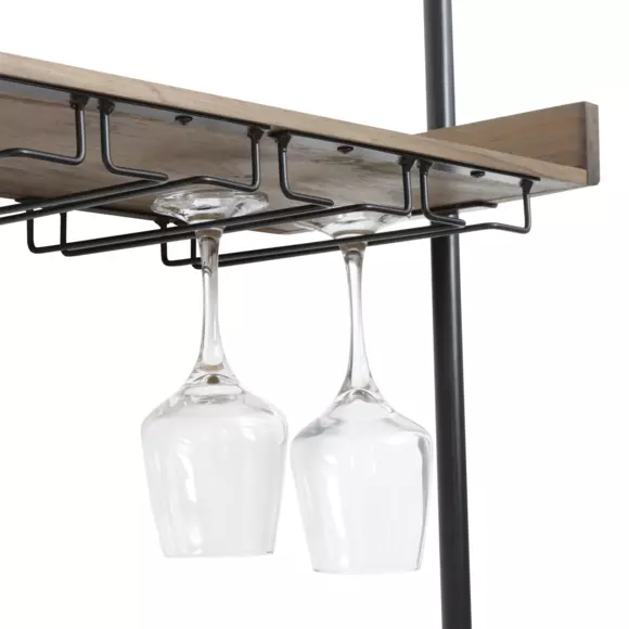 Mueble portabotellas de pared de madera y metal con 18 compartimentos y portavasos (H120 cm) Isaac Marrón 2