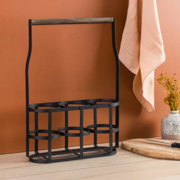 Porte-bouteilles bois et métal 3 compartiments (H41 cm) Aaron Noir 2