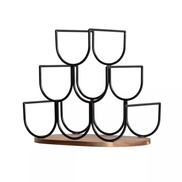 Portabotellas de madera y metal con 6 espacios (H30 cm) Théo Negro