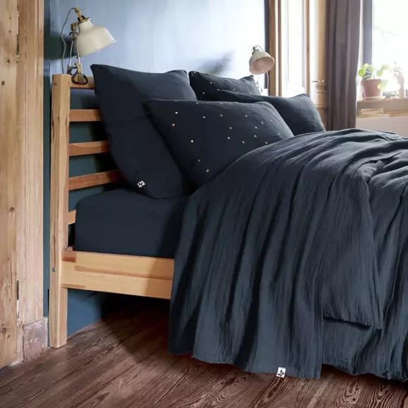 Drap plat gaze de coton (240 cm) Gaïa Bleu nuit 2