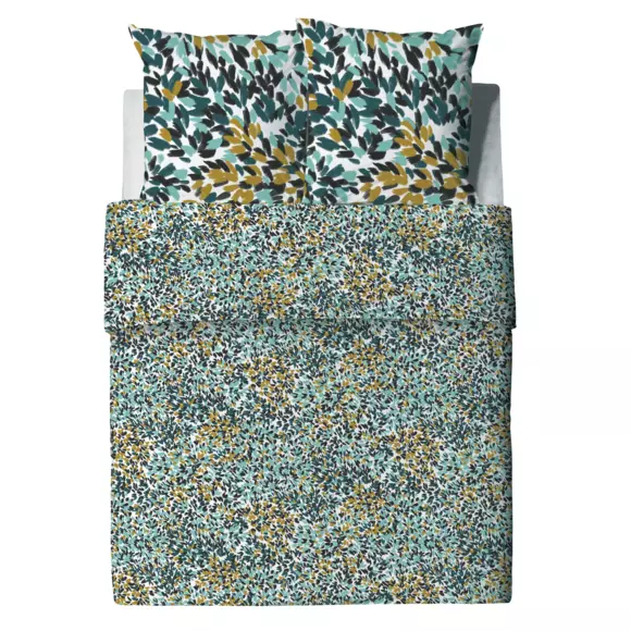 Housse de couette et deux taies coton bio (240 cm) Telma Bleue