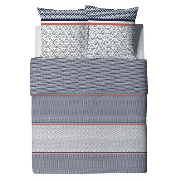Housse de couette et deux taies coton (260 cm) Tilak Bleue