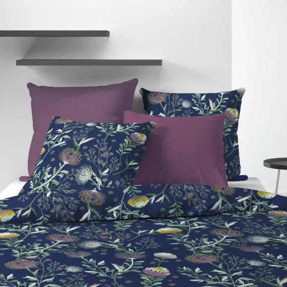 Housse de couette et deux taies coton (260 cm) Phytea Bleue
