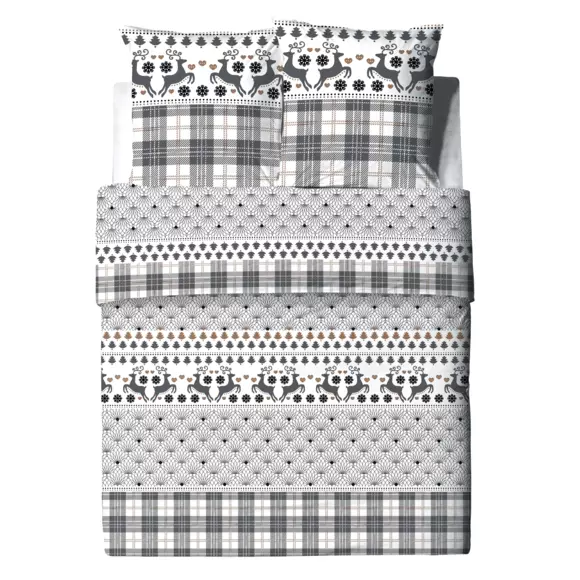 Housse de couette et deux taies coton (240 cm) Aflak Grise