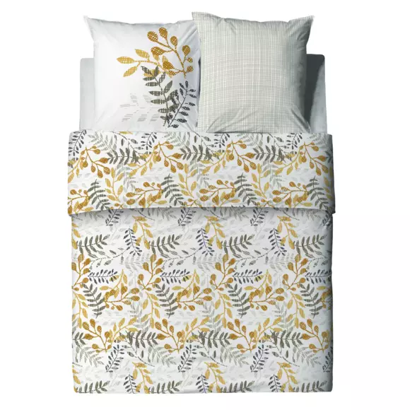 Housse de couette et deux taies coton bio (260 cm) Eloa Jaune