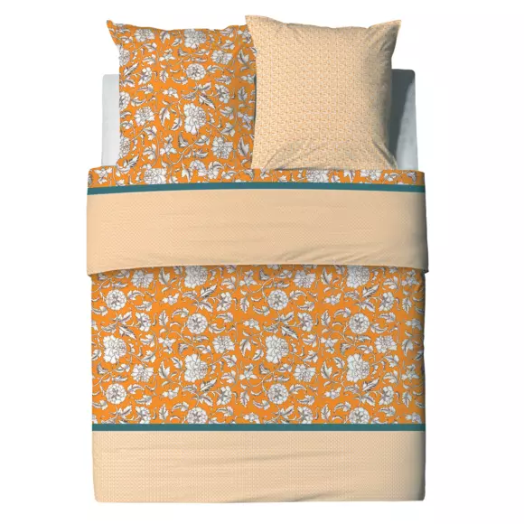 Housse de couette et deux taies coton (240 cm) Loni Orange