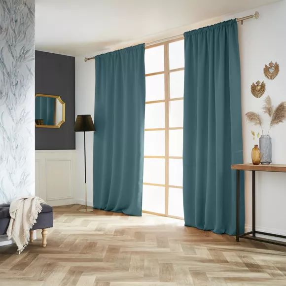 Cortina opaca  con cinta fruncidora (140 x 260 cm) Dark Azul trullo