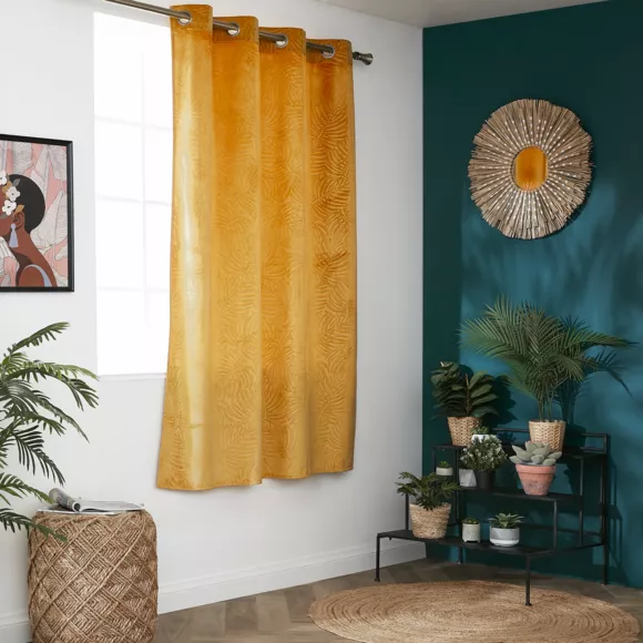 Cortina opaca terciopelo (140 x 180 cm) Fern Amarillo ocre