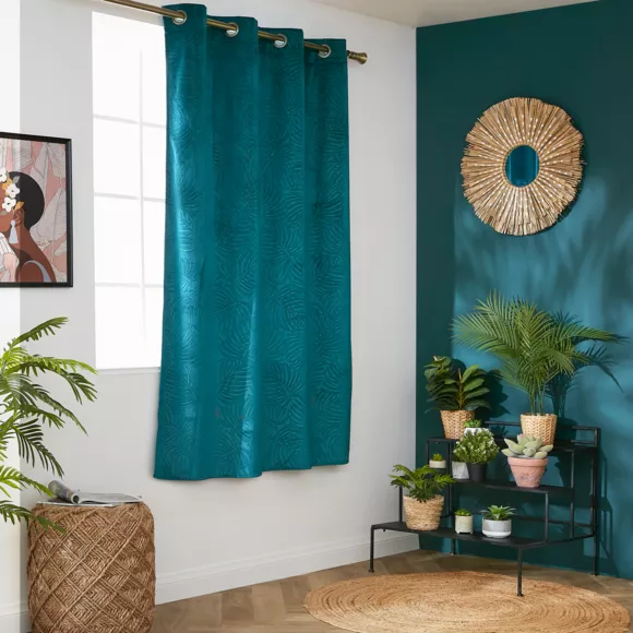 Tenda oscurante velluto (140 x 180 cm) Fern Blu petrolio