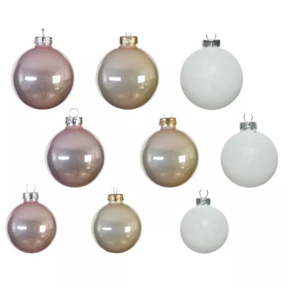 Lot de 42 boules de Noël en verre (D70 mm) (D60 mm) (D50 mm) Domeona Rose poudré / Perle  2