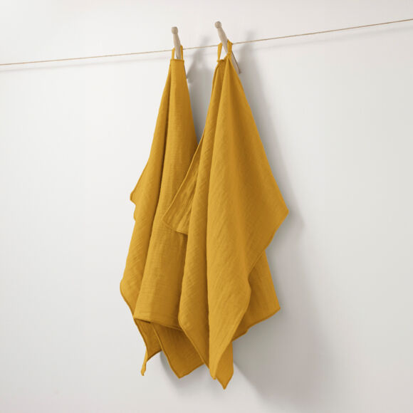 Set van 2 handdoekjes katoengaas (70 cm) Gaïa Saffraangeel