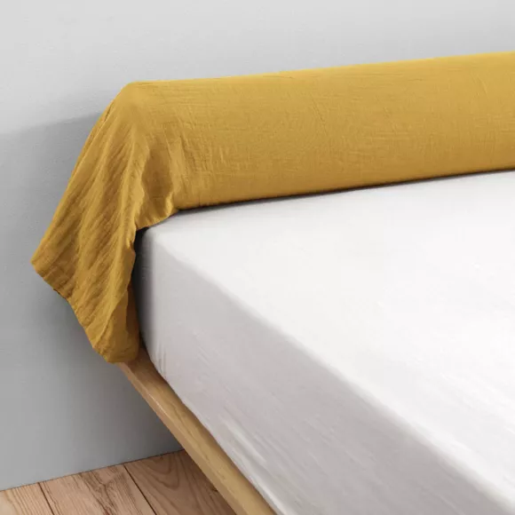 Taie de traversin gaze de coton (L185 cm) Gaïa Jaune safran 3