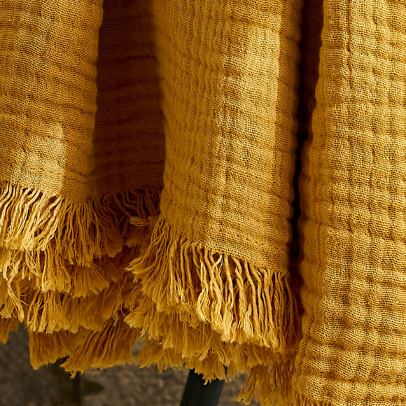 Plaid katoengaas (160 cm) Gaïa Saffraangeel 2