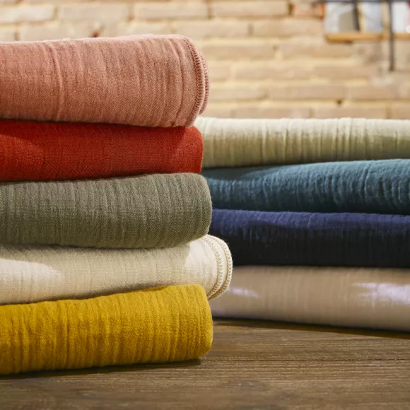 Drap plat gaze de coton (240 cm) Gaïa Rose pêche 3