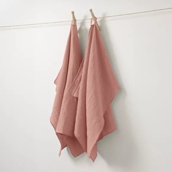 Set van 2 handdoekjes Katoengaas (70 cm) Gaïa Perzik roze