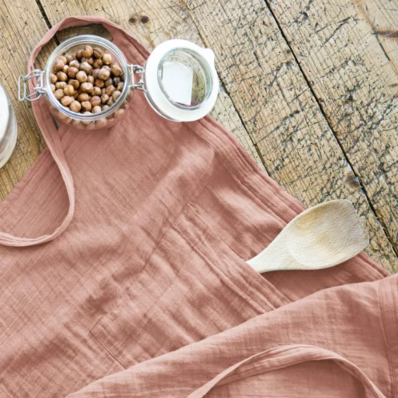 Kochschürze mit Taschen aus Baumwoll-Gaze Gaïa Rosa 3