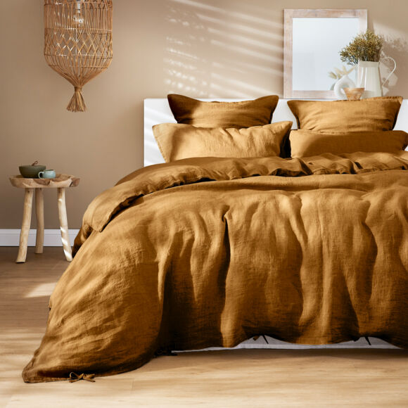 Funda de almohada cuadradoe lino lavado (60 cm) Louise Caramelo 2