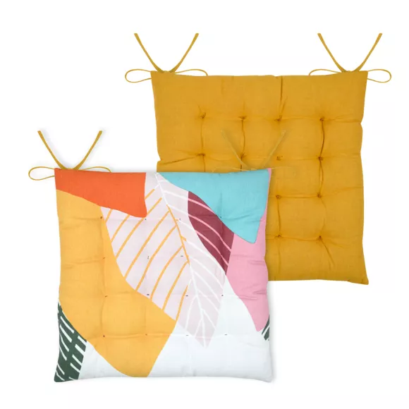 Coussin de chaise carré coton Frida Jaune moutarde