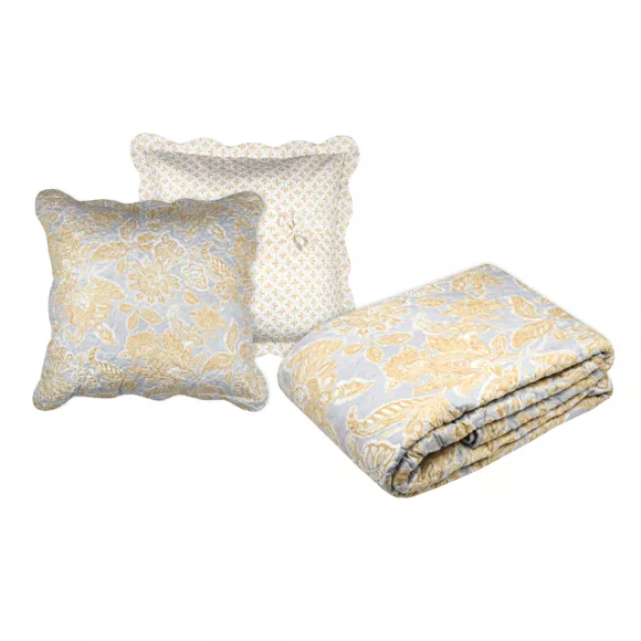 Couvre-lit et taies d'oreiller (240 x 220 cm) Nerya Jaune moutarde