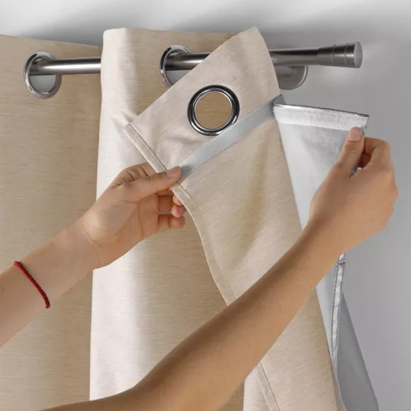 RIDEAU OEILLETS DOUBLURE AMOV. 140x260 CM CHAMBRAY/POLYESTER/TPU COVERLINE BEIGE