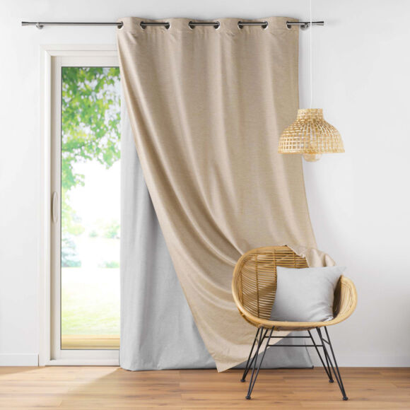 RIDEAU OEILLETS DOUBLURE AMOV. 140x260 CM CHAMBRAY/POLYESTER/TPU COVERLINE BEIGE
