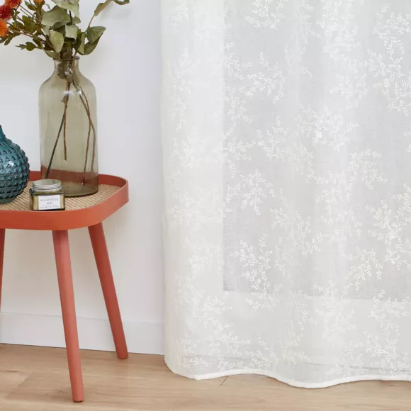 PANNEAU A OEILLETS 140 x 280 CM VOILE TISSE APPLIQUE KARLA BLANC