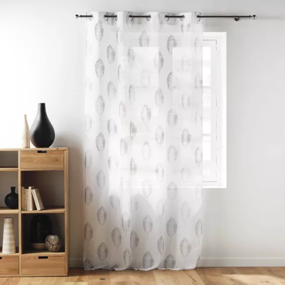 PANNEAU A OEILLETS 140 x 280 CM EFFET LIN TISSE IMPRIME INDILA BLANC