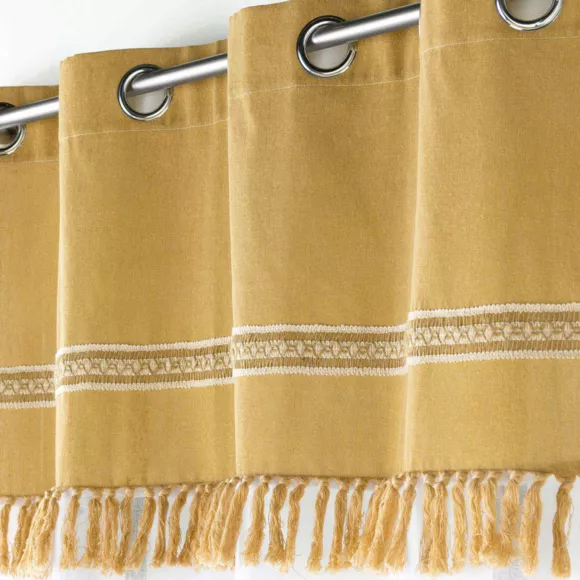 PANNEAU A OEILLETS 140 x 240 CM VOILE SABLE+TOP POLYCOTON+JUTE JANARA OCRE