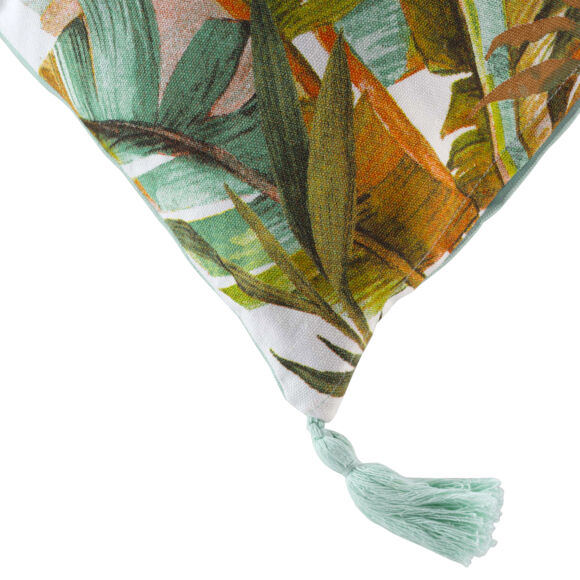 Cojín cuadrado en algodón con pompones (40 x 40 cm) Eden Verde