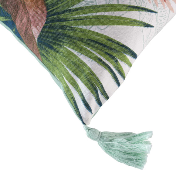 Sierkussen rechthoekig katoen met pompons (30 x 50 cm) Eden Groen