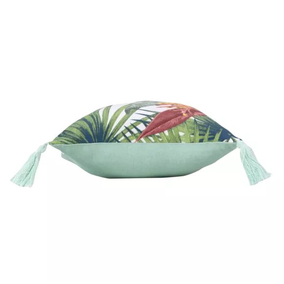 COUSSIN DEHOUS. COMPR. POMPONS 30 x 50 CM COTON IMPRIME EDEN DES. PLACE