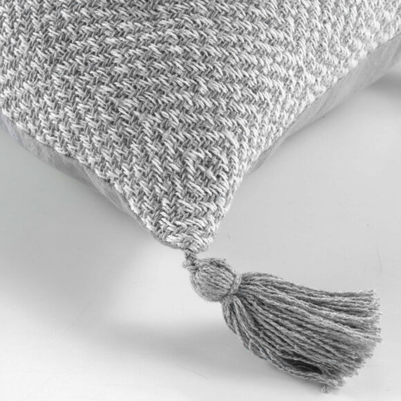 Cojín cuadrado en algodón con pompones (40 x 40 cm) Louisette Gris