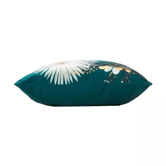 HOUSSE DE COUSSIN +ENCART 40 x 40 CM VELOURS IMPRIME OR PRUSSEOR VERT DES. PLACE