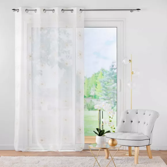 PANNEAU A OEILLETS 140 x 240 CM VOILE SABLE BRODE METALLISE SUBLIMINI OR