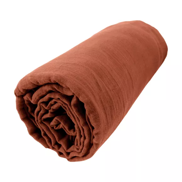 Sábana bajera en gasa de algodón (140 cm) Gaïa Terracota 3