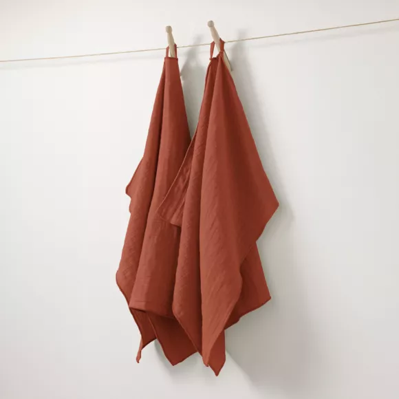 Lot de 2 essuie-mains gaze de coton (70 cm) Gaïa Terracotta