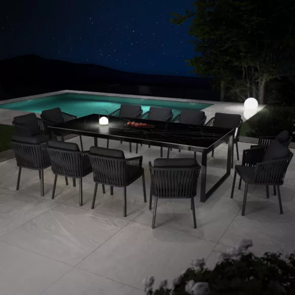 Tuintafel 12 zitplaatsen Aluminium/Keramiek Kore (260 x 120 cm) - Zwart/gemarmerd zwart
