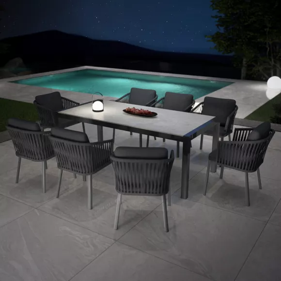 Tuintafel 8 zitplaatsen Aluminium/Keramiek Modena (180 x 90 cm) - Antraciet grijs/Licht grijs