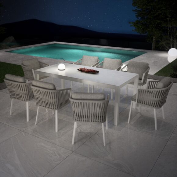 Table de jardin 8 places Aluminium/Céramique Modena (180 x 90 cm) - Blanc/Gris