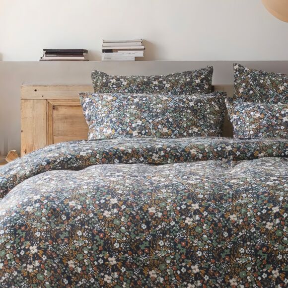 Funda de almohada rectangular en gasa de algodón (70 cm) Constance Azul noche