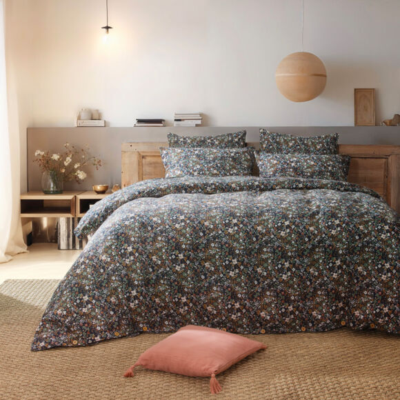 Funda de almohada rectangular en gasa de algodón (70 cm) Constance Azul noche