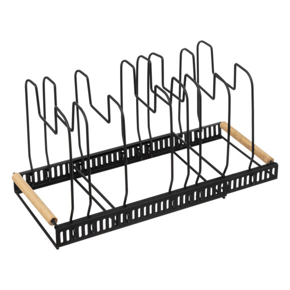 Ausziehbarer Abtropfkorb für Deckel & Pfannen Metall und Holz (58,5 x 21 cm) Rack Schwarz