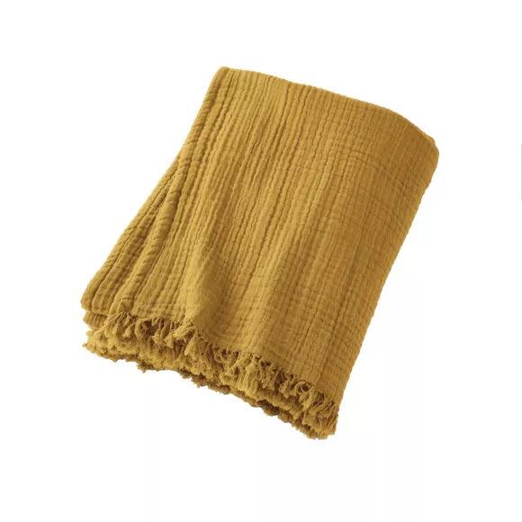 Plaid gaze de coton (220 cm) Gaïa Jaune safran 3