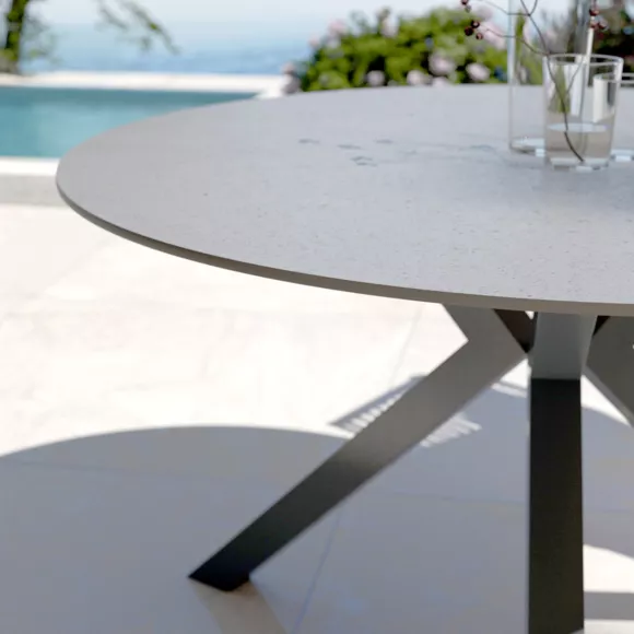 Mesa de jardín 6 personas Aluminio/Cerámica Kore (D120 cm) - Gris antracita