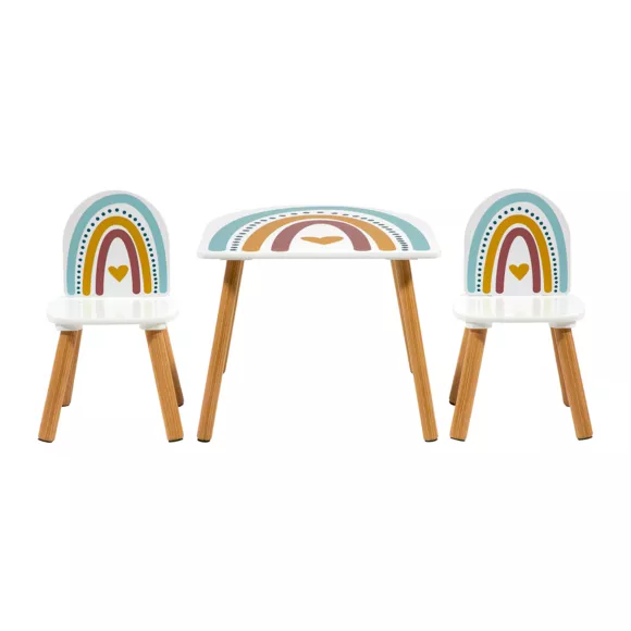 Tafel en 2 stolen hout Arc en ciel Meerkleurig