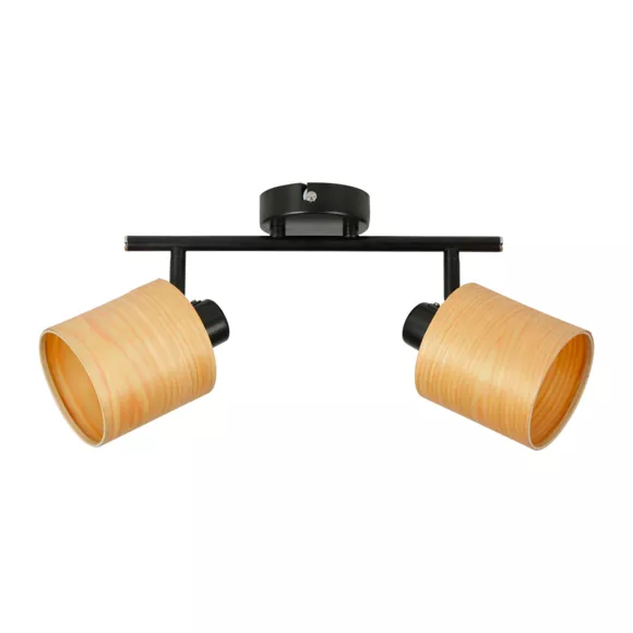 Deckenspots 2-flammig Metall und Holz (L40 cm) Alaska Schwarz